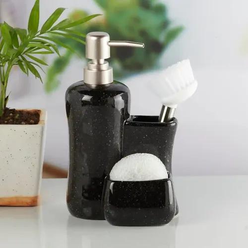 Kookee Ceramic Soap Dispenser for Bathroom handwash, refillable pump bottle for Kitchen hand wash basin, Set of 1 - Black (10307)