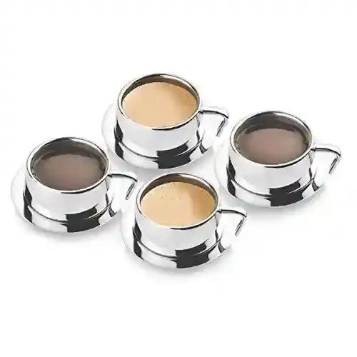 JVL Stainless Steel Cup With Coaster - Set Of 4