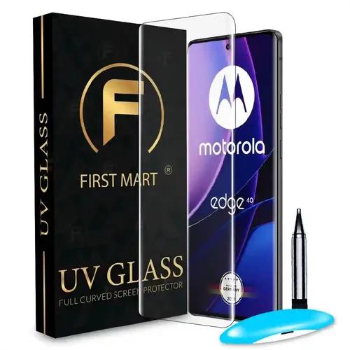 FIRST MART Tempered Glass for Motorola Edge 40 5G with Edge to Edge Full Screen Coverage and Easy UV Glue Installation Kit, Pack of 1