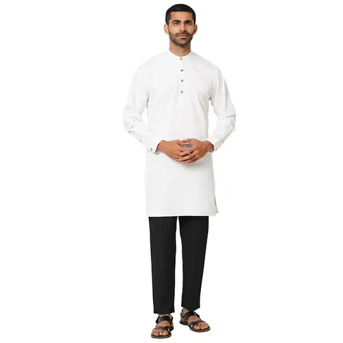 Indivisual Men's Premium Cotton Solid Bright White Kurta - S