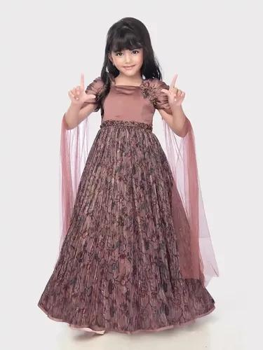 Betty D.Rose Colored Polyester Net Satin Fabric Stitched Gown  - 5-6 Yrs