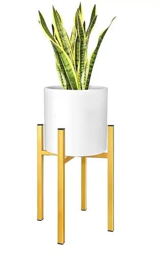 AMASS HANDICRAFTS Modern Metal Iron Plant Stand With Pot Indoor - Outdoor Bedroom Home and Office Garden Decor Flower Planter Pot Rack Tall Plant Stand White Pot Gold Stand