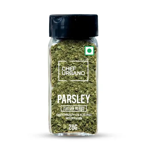 Chef Urbano Parsley 20 g Sprinkler | 100% Natural | Premium Herbs and Spices | Adding Flavor to Soups, Salads, Pizza and Pasta | Flakes/Leaves | Glass Bottle