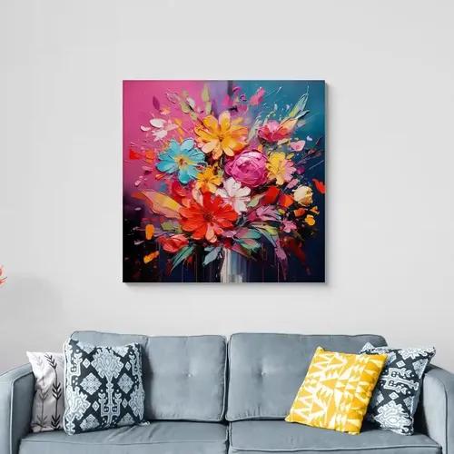 Bittybopp Colorful Floral Canvas Print |Stretched Frame| Canvas wall painting| Wall Decor| Home Decor (18x18 Inch)