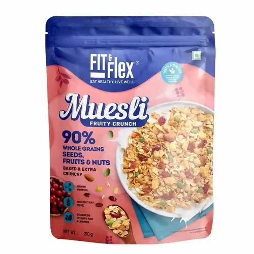 Fit & Flex Baked And Healthy Rich Cereal Fruity Crunch Muesli, Oat Rich Cereal With High Protein, Ready To Eat Breakfast Cereal - As Seen on Shark Tank India - 450 gm (Pack Of 1)