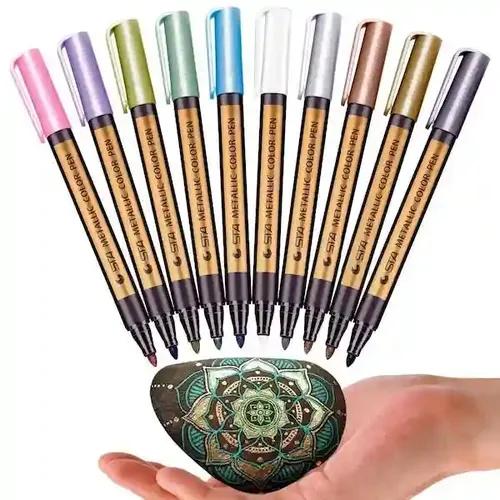 Kunya Premium Metallic Marker Pens Fine Tip Glitter Paint Pen Window Marker - Set of 10