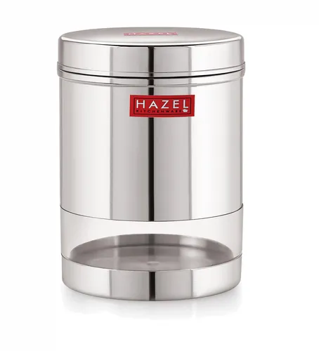 HAZEL Stainless Steel Transparent Wide Mouth See Through Container, Silver, 1 PC, 950 Ml