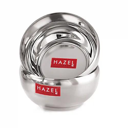 HAZEL Serving Bowl Set of 2 | Stainless Steel Bowl for Dessert, Cereal, Smoothie | Steel Katori Set of 2 | 200 ml Each, Silver