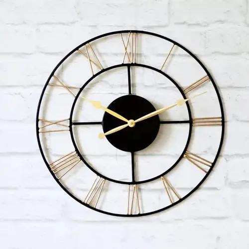 Behoma Wall Clock Metal Vintage Roman Classic, Black, Modern Round Clocks | Easy to Read for Living Room/Home/Kitchen/Bedroom/Office/School Decor | (Black & Golden, 15 Inch)