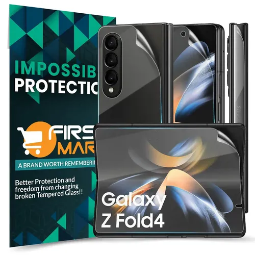 FIRST MART Screen Protector for Samsung Galaxy Z Fold4 5G - Front and Back Nano Fiber Unbreakable Membrane Case Friendly Full Edge to Edge Screen Coverage & Installation Kit (Crystal Clear)