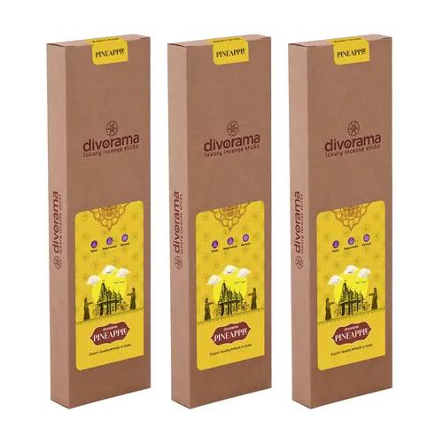 DivoRama Luxury Pineapple Incense Sticks Agarbatti - 100% Indian Natural Aroma -  Long Lasting Pineapple Agarbatti for Puja, Meditation, Happy Vibes - Pack of 3 (60 sticks/pack)-Pack of 3