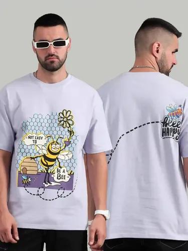 Lavender Bee Happy Oversized T-Shirt L