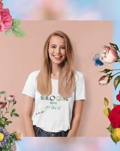 Graceful Blooms Women's T-Shirt | 100% Premium Bio Wash Cotton T-Shirts - S  (White)