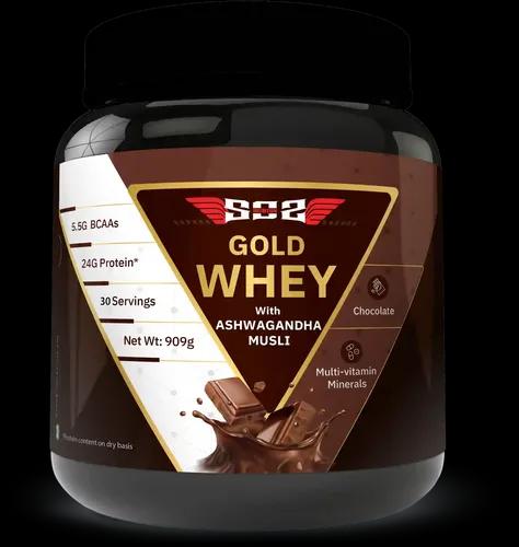 SOS Nutrition Whey Protein Powder Gold, Herbs for Muscle Building and Recovery (Chocolate, 910g)
