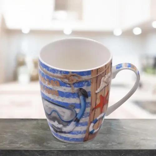 Kookee Printed Ceramic Coffee or Tea Mug with handle for Office, Home or Gifting - 325ml (BPM3030-G-A)