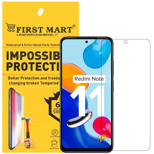 FIRST MART Screen Protector For Redmi Note 11, Note 11s, Note 10 and Note 10s|Crystal Clear Impossible Fiber Tempered Glass Full Flat Screen Coverage with Easy Installation Kit