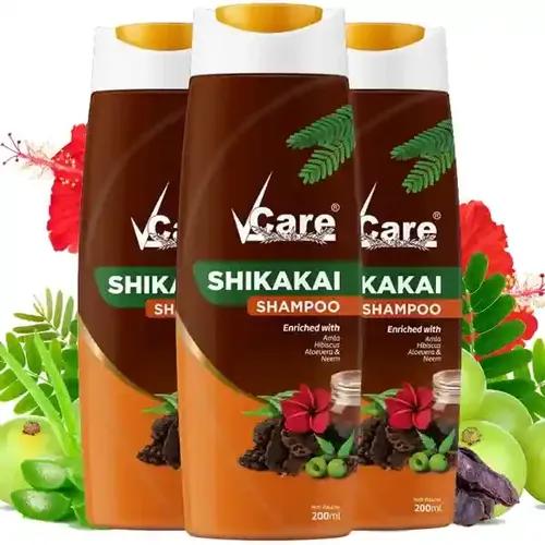 VCare shikakai Shampoo with Goodness of Amla, Hibiscus, Aloe Vera & Neem, 200 ml, (Pack of 3) (shikakai Shampoo pk-3)