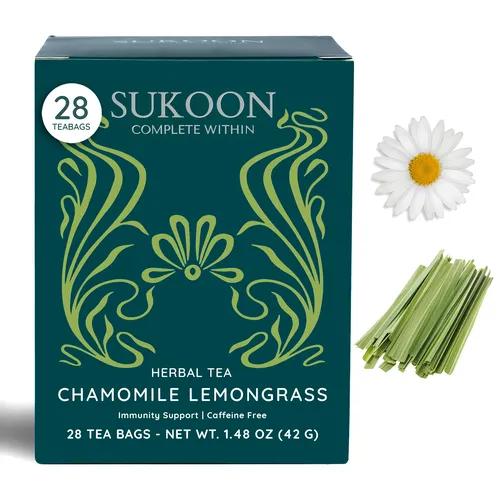 SUKOON Chamomile Lemongrass tea | Herbal Blend made with Chamomile tea and Lemongrass tea leaves | Herbal Tea Bags 28 pcs | Night Time Relaxing Tea to help sleep well.