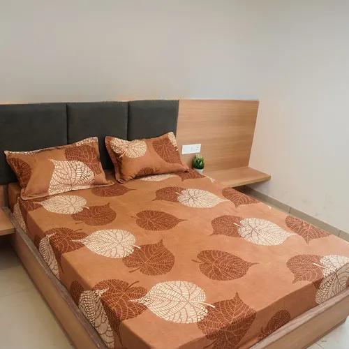 Microfiber 150 TC Double bed sheet with 2 Pillow Covers 220 cm x 244 cm, (Light Brown)