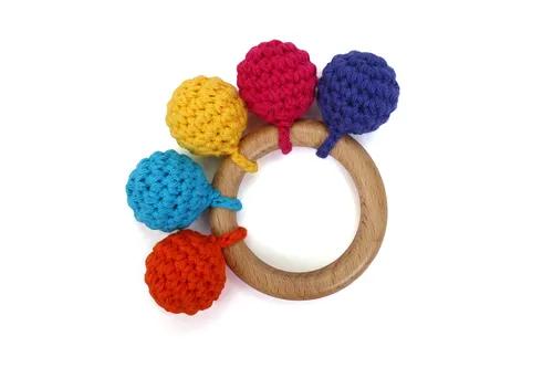 Crochet Wooden Rainbow Teether - Multicolor