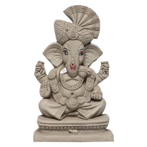 KSI Eco friendly Ganesha idol, Ganpati murti for home visarjan, Water Soluble Ganpati Idol (9.8 Inches, Ekdant Dagdusheth Ganesh Pagri)