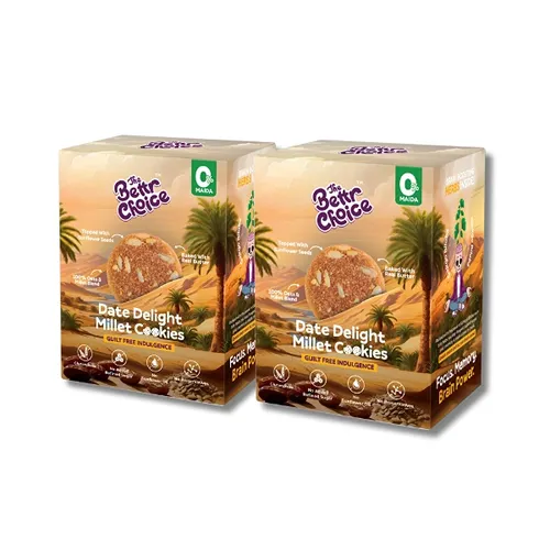 The Bettr Choice Date Delight Millet Cookies - Wholesome 100% Oats & Millet Blend with Dates, Organic Jaggery, Ragi, Cocoa, Ginkgo Biloba, Sunflower Seeds, No Added Refined Sugar - 2 Pack