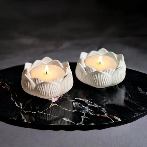 Lotus Concrete Candle Vessel - Vanilla White Pack of 2