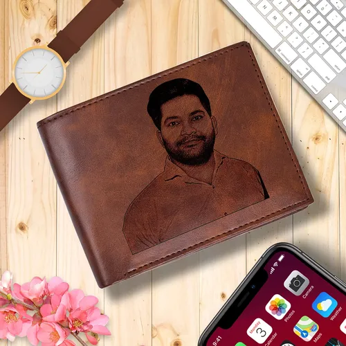 Personalized Engraved Photo Wallet for Men - Brown