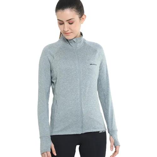 Summer High Neck Gym Full Zip Jacket For Women - Grey (Medium)