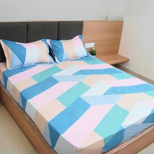 The Dream Weavers Microfiber 180 TC Double Size bed sheet with 2 Pillow Covers - Multicolor Mingle