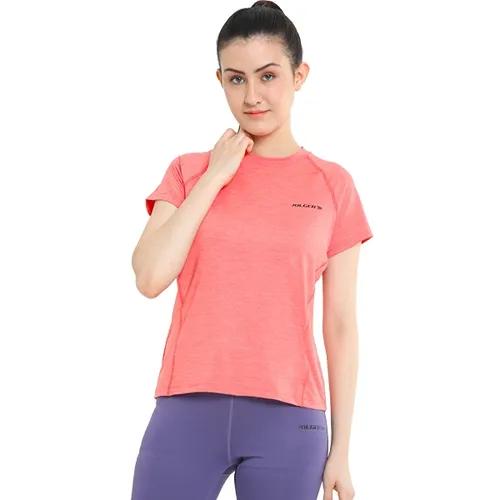 Women's Quick Dry Round Neck Gym T-Shirt - Peach (Medium)
