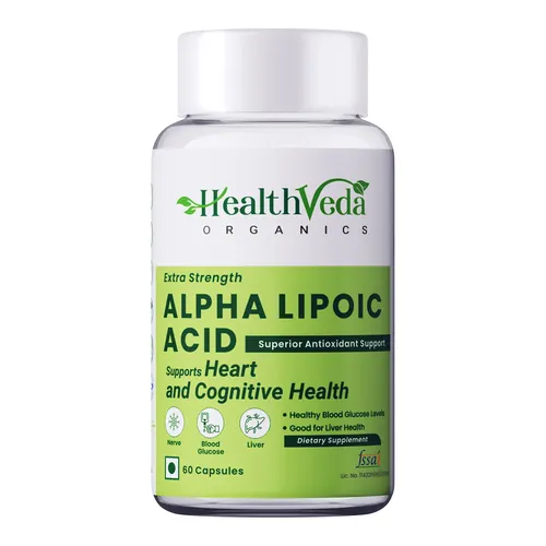 Health Veda Organics Alpha Lipoic Acid 300mg | 60 Veg Capsules | Boosts Liver Function, Maintains Healthy Blood Sugar, Antioxidant Support | For both Men & Women