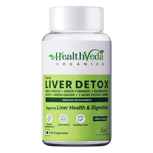 Health Veda Organics Plant Based Liver Detox Supplements For Liver Support & Detoxification, 60 Veg Capsules
