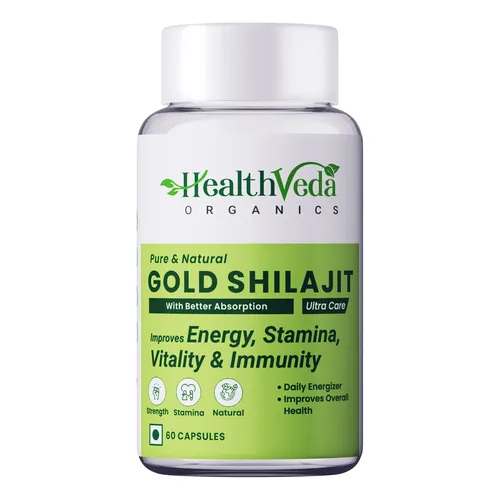 Health Veda Organics Gold Shilajit | 60 Veg Capsules I Boosts Stamina & Vitality