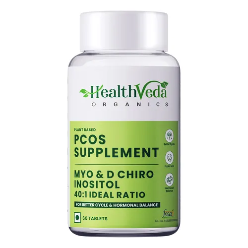 Health Veda Organics Plant Based PCOS Multivitamin with Myo-Inositol 2000mg, D-Chiro-Inositol 50mg, Alpha Lipoic Acid 300mg I 60 Veg Tablets I Regularize Menstrual Cycle, Balance Hormonal Levels & Reduces Acne I For Women