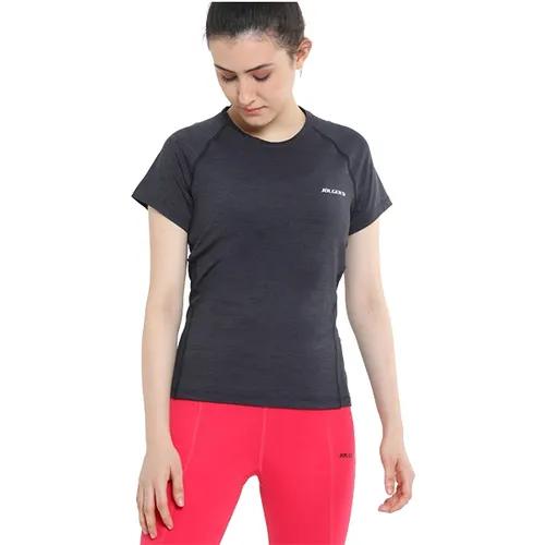 Women's Quick Dry Round Neck Gym T-Shirt - Black (Medium)