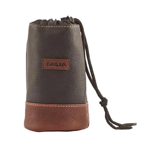 Talia Genuine Leather Drawstring Pouch - Black/Brown