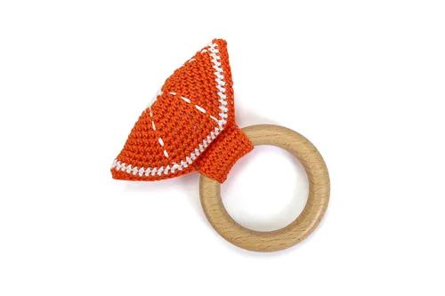 Crochet Wooden Orange Rattle - Orange