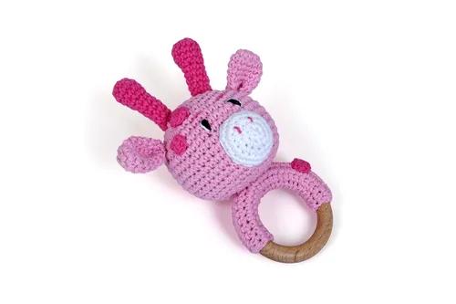 Crochet Wooden Giraffe Rattle - Pink