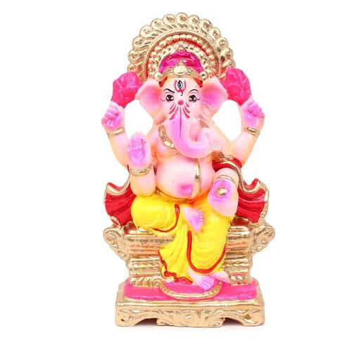 KSI Eco friendly Ganesha idol, Ganpati murti for home visarjan, Water Soluble Ganpati Idol (7.5 Inches,  Mukut Ganesh Full Paint)