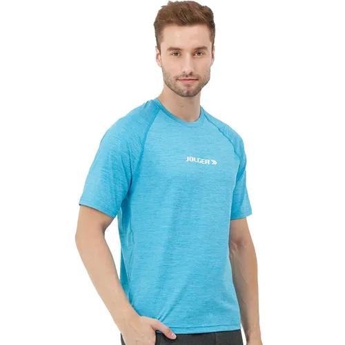 Men's Super Stretchable Raglan Sleeves Gym T-Shirt - Turquoise Blue (Small)
