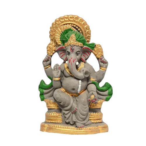 KSI Eco friendly Ganesha idol, Ganpati murti for home visarjan, Water Soluble Ganpati Idol (7.5 Inches,  Pagdi Ganesh Half Paint)