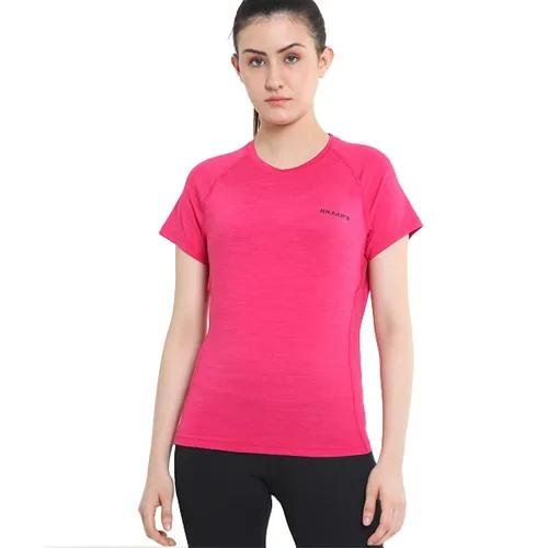 Women's Quick Dry Round Neck Gym T-Shirt - Magenta (Medium)