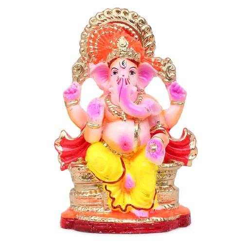 KSI Eco friendly Ganesha idol, Ganpati murti for home visarjan, Water Soluble Ganpati Idol (7.5 Inches,  Pagdi Ganesh Full Paint)