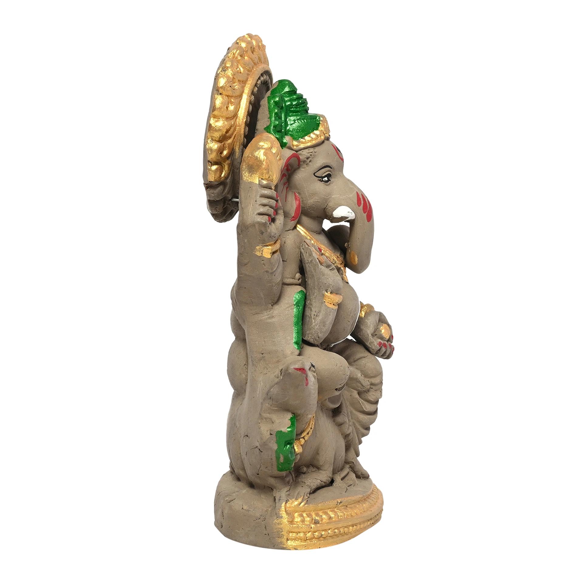 KSI Eco friendly Ganesha idol, Ganpati murti for home visarjan, Water Soluble Ganpati Idol (7.5 Inches,  Mushak Ganesh Half Paint)