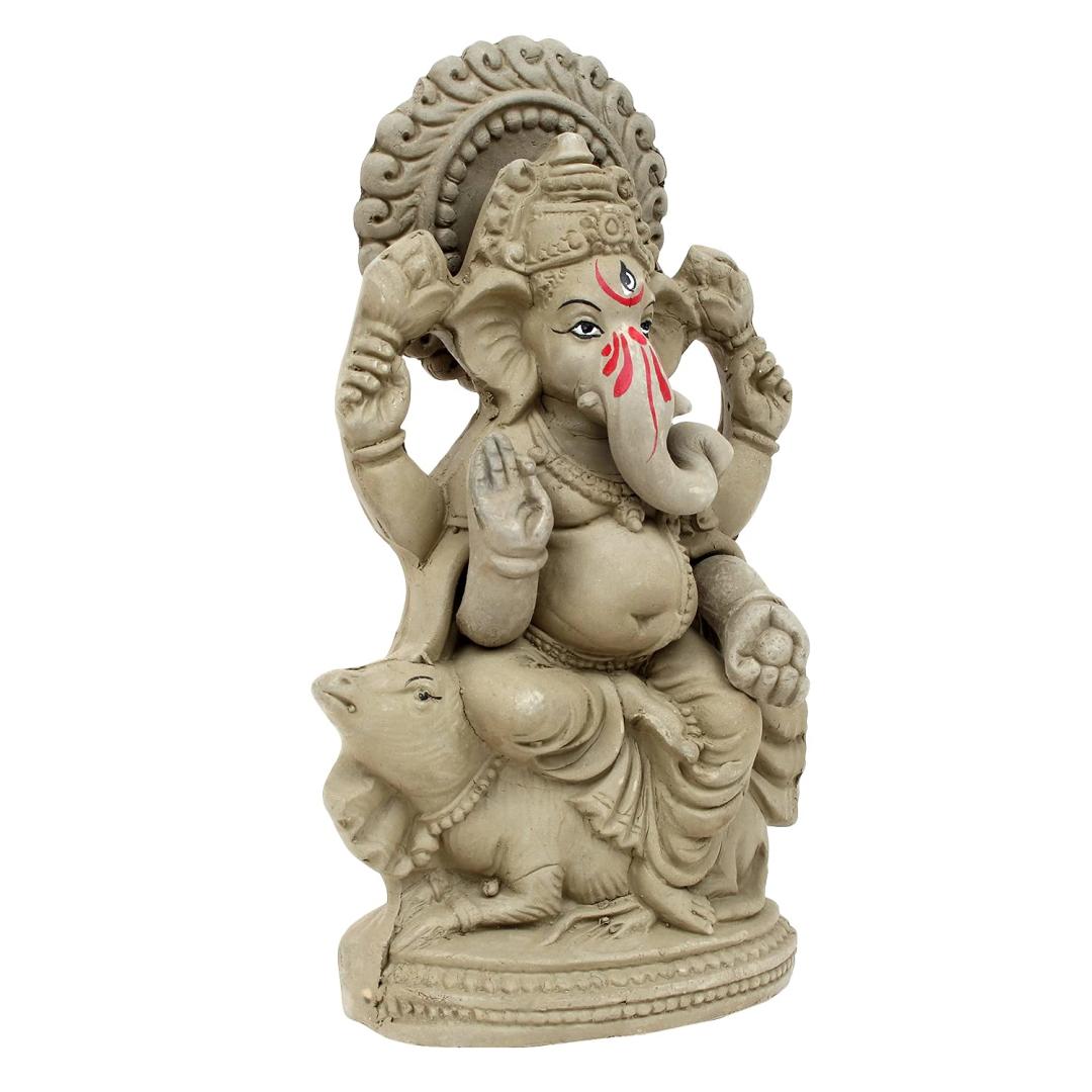 KSI Eco friendly Ganesha idol, Ganpati murti for home visarjan, Water Soluble Ganpati Idol (7.5 Inches,  Mushak Ganesh Without Paint)