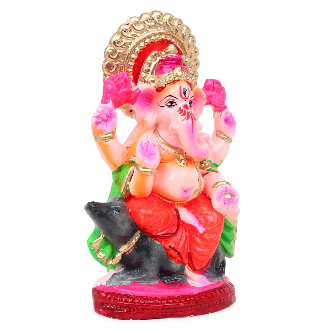 KSI Eco friendly Ganesha idol, Ganpati murti for home visarjan, Water Soluble Ganpati Idol (7.5 Inches,  Mushak Ganesh Full Paint)