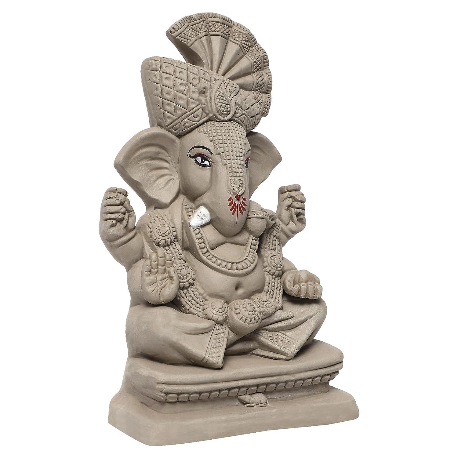 KSI Eco friendly Ganesha idol, Ganpati murti for home visarjan, Water Soluble Ganpati Idol (9.8 Inches, Ekdant Dagdusheth Ganesh Pagri)