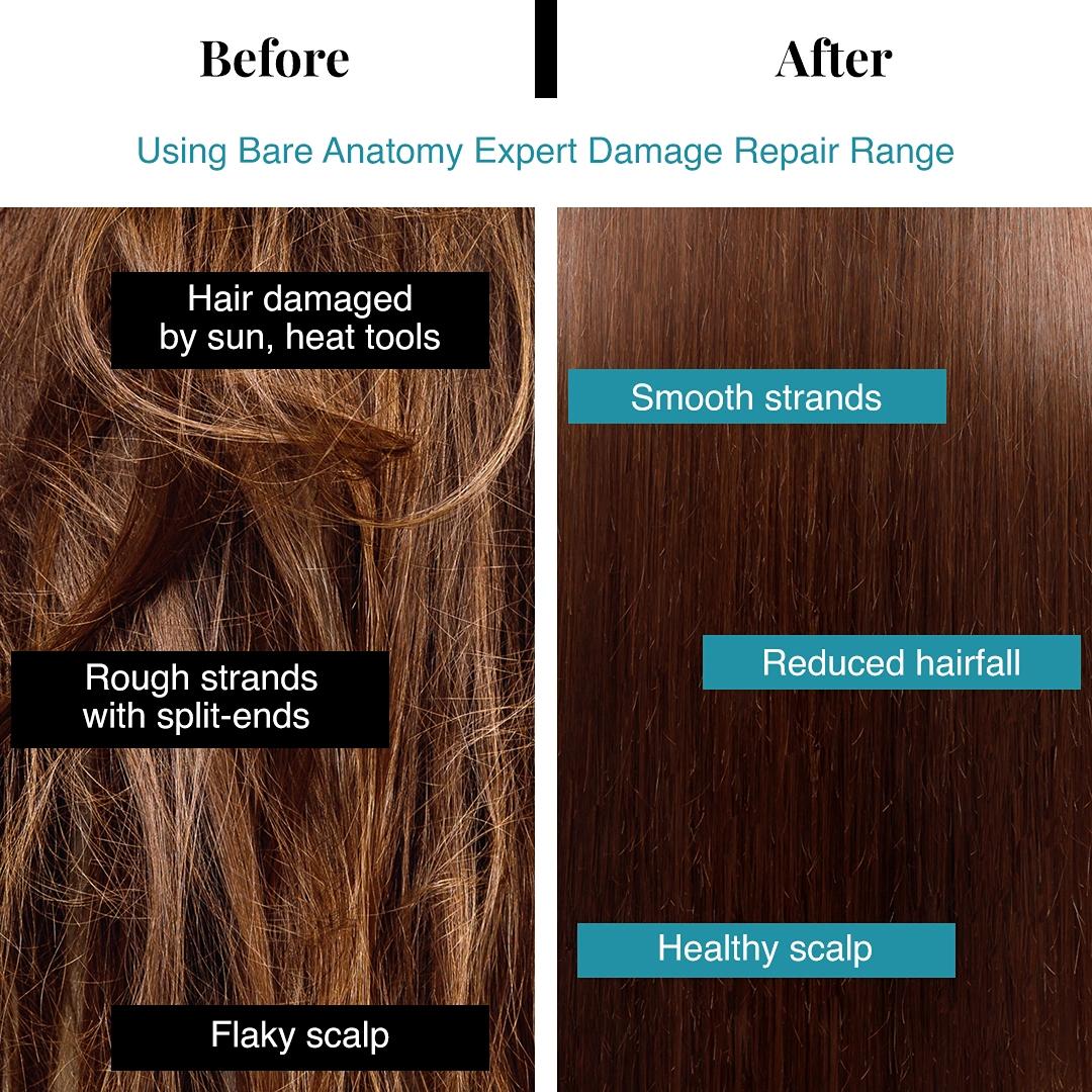 Bare Anatomy Damage Repair Hair Serum, Powered by Cera3x Technology Delivers 3x Hair Strengthening, Serum for Hair Smoothing for Dry and Frizzy Hair, 50ml