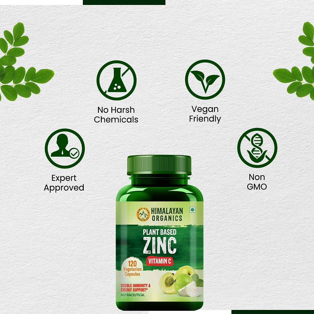 Himalayan Organics Plant Based Zinc with Vitamin C | Builds Immunity & Anti Inflammation || 120 Veg Capsules